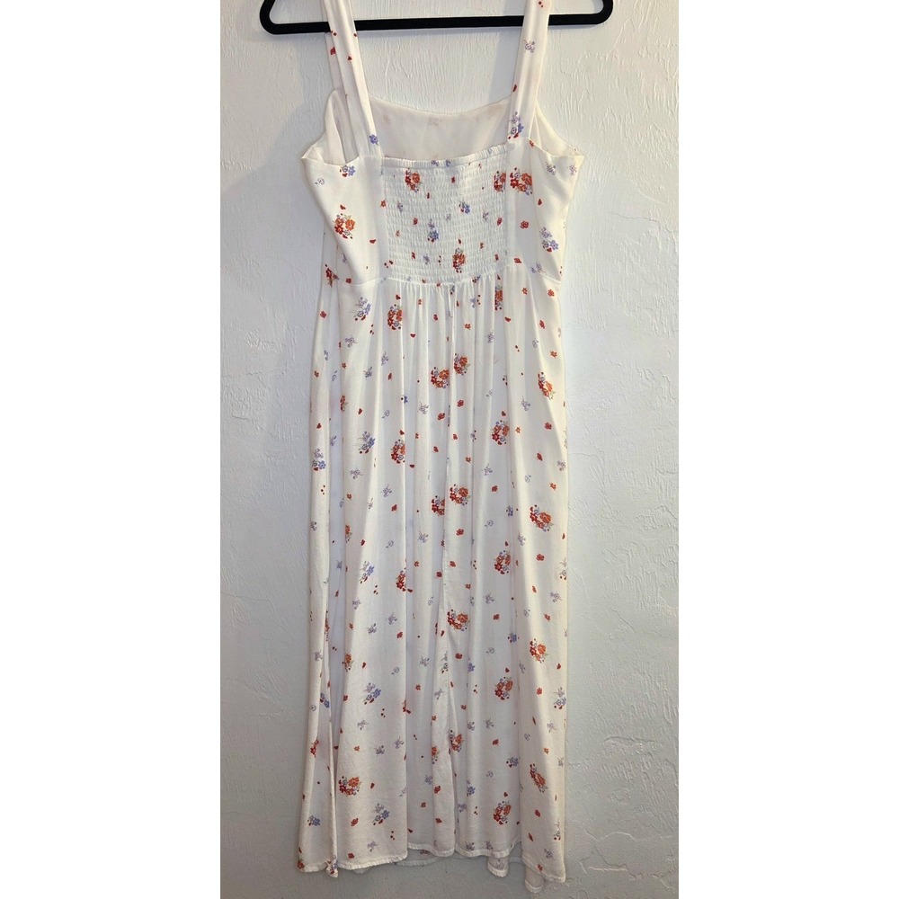 MNG White Floral Smocked Milkmaid Midi Dress Sz Lg Cottagecore Summer y2k 1990s - Picture 9 of 9